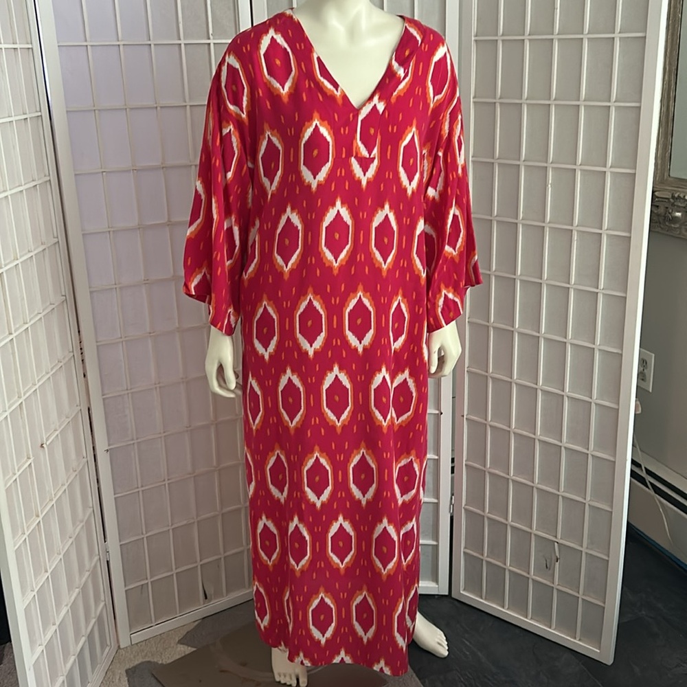 Natori Red and White Flowing Sleeve Resort Dress